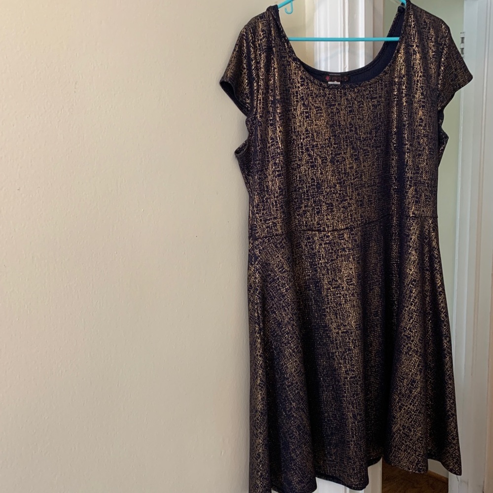 3X Skater Dress Navy Blue with gold shimmer